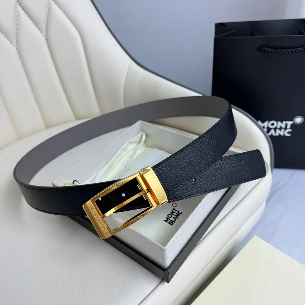 MontBlanc Men’s Black and Gold Belt Size 110 - Picture 1 of 8